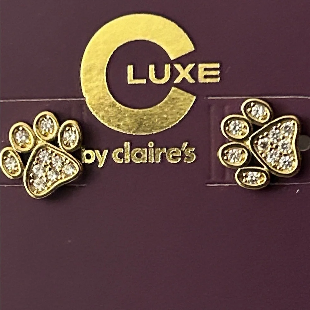Claire's C Luxe 18Kt Gold Plated Cubic Zirconia Earrings 🐾 PAWS-Ladybug NEW